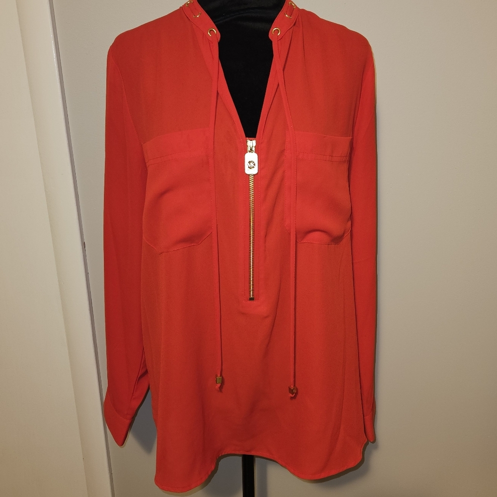 Michael Michael Kors Red Blouse w/ Gold Hardware Details Size L